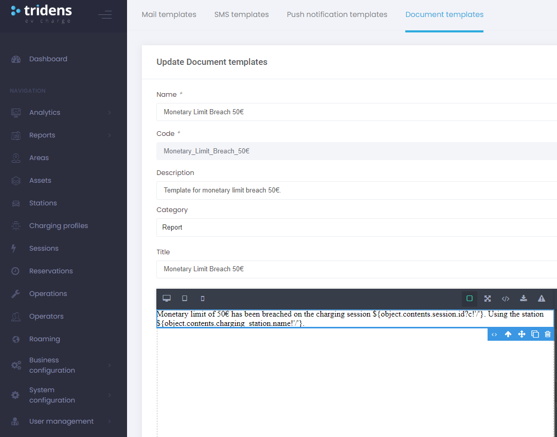 Configuration du modèle de notification