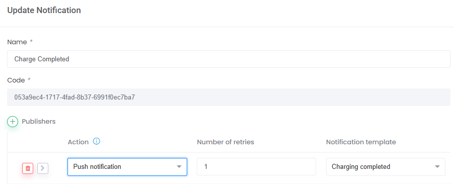 Notification rule configuration with push publisher