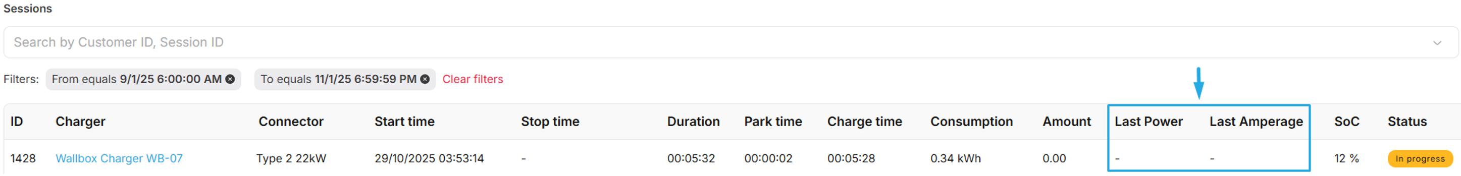Session&rsquo;s latest power and amperage missing on Tridens dashboard web/mobile.