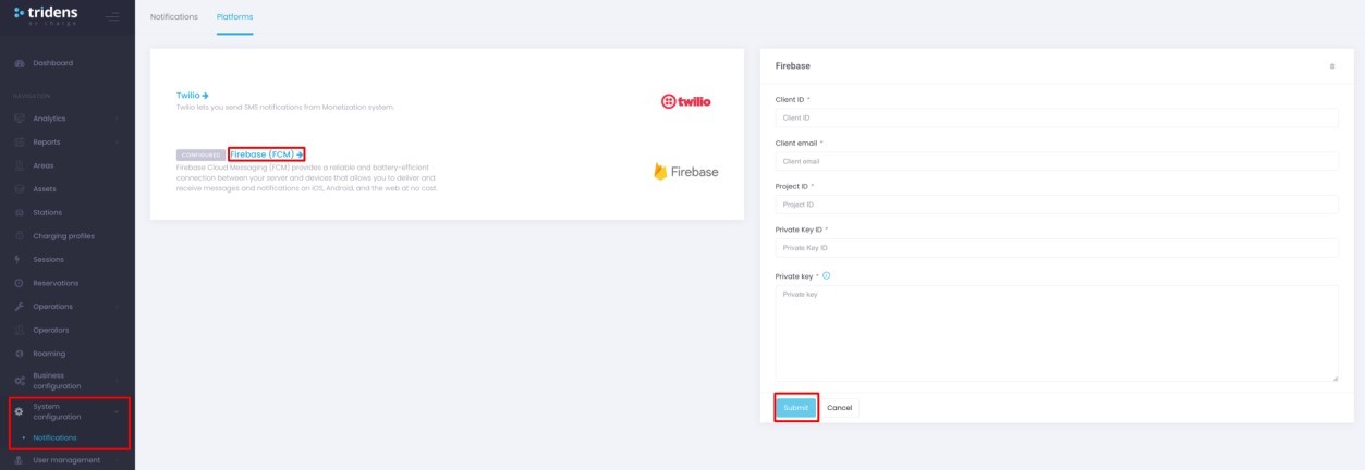 Firebase configuration on EV Charge - Web