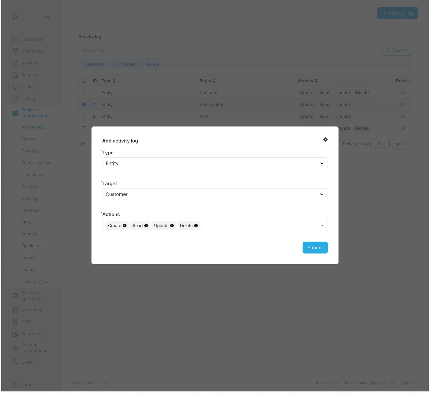 Configuring the Activity Log