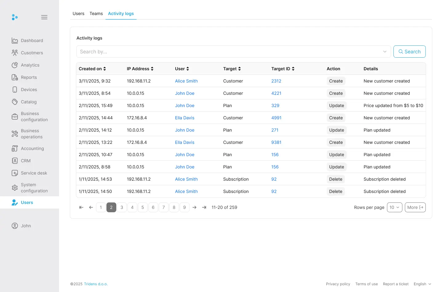 Configuring the Activity Log