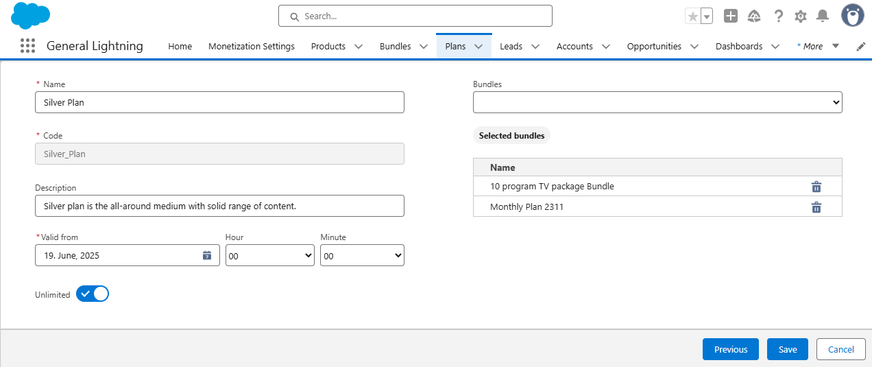 Plan Creation Screen